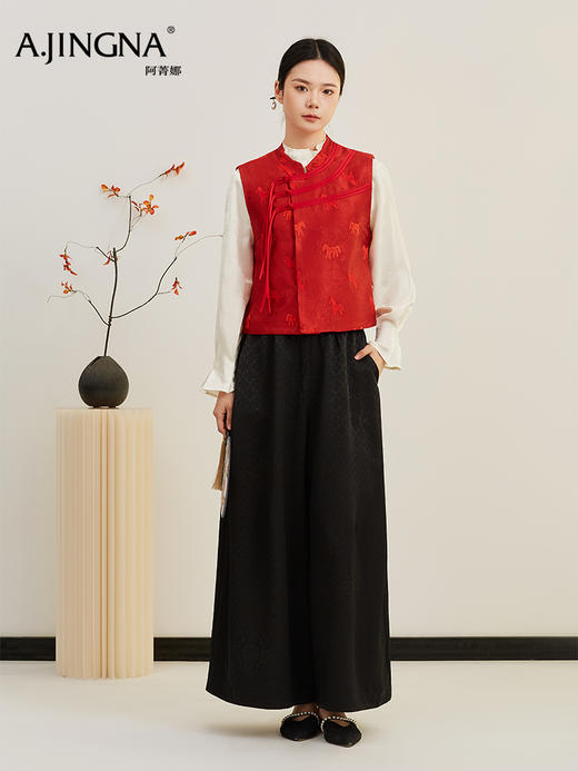 【新年国风】阿菁娜冬季新款新年战袍正红国风马甲缠枝莲祥云提花寓意绵长新年祈福承载东方美意F30D203031 商品图1