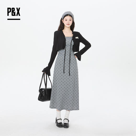 P&X设计师女装2026春季吊带裙优雅风套装长裙 826114113 黑/灰 商品图0