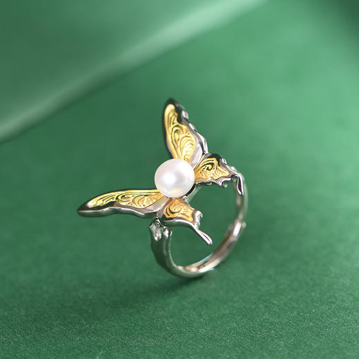 【蝴蝶女神】S925银镀金淡水珍珠蝴蝶可调节戒指【SCH-SY24129】 商品图3