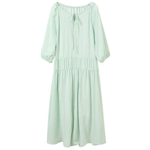 三彩2026春季新款灯笼袖A字裙法式连衣裙宽松长裙系带圆领M 商品图4