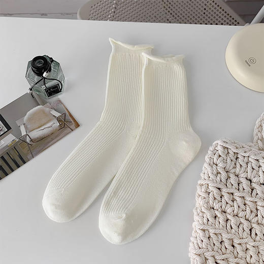 基础-简约纯色卷边女中筒女袜-纪念日百货门店同款170093254 商品图3