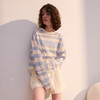 谜底短款套头针织衫长袖2026年春季新品条纹拼接蕾丝女261MZ0313 商品缩略图0