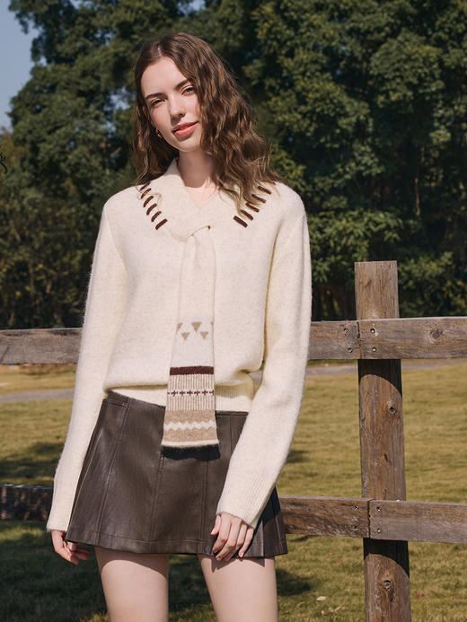 【百图lulu定制】【巧克力针织衫】 提花  围巾领  柔软细腻软糯  H型  针织衫 商品图0