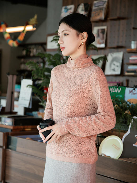 【堆领镂空羊绒衫】羊绒世家秋冬新品女士100%山羊绒舒适保暖毛衣 商品图0
