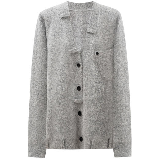 SELFWHO安哥拉兔毛羊毛混纺灰色V领针织开衫女2026春新款宽松毛衣 商品图4