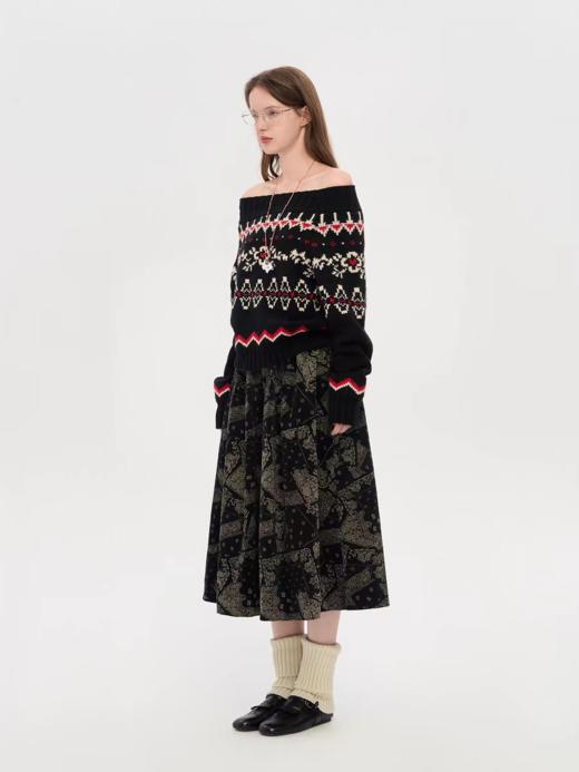 local tag/lt25awk11/温暖的岛屿 澳羊毛费尔岛图案提花一字肩毛衣 商品图2