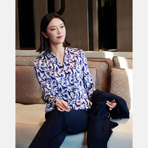 皮尔卡丹女装印花桑蚕丝长袖衬衫P51098B5003Z3 商品图3