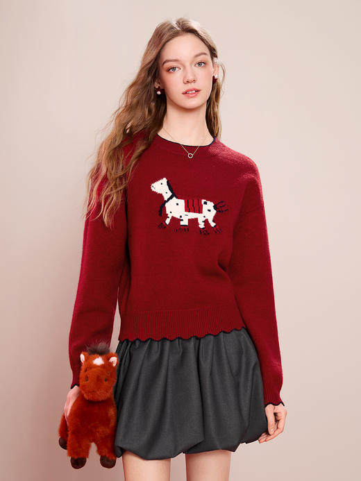 【百图lulu定制】【马到成功贺岁毛衫】百图趣味萌宠毛衣秋冬女生新年毛衫 商品图2