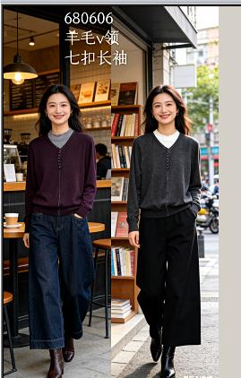 680606春上新 羊毛V领七扣长袖 商品图0