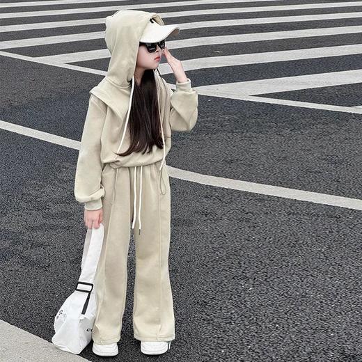 女童加绒套装冬装新款儿童洋气连帽卫衣中学生运动休闲长裤两件套 商品图3