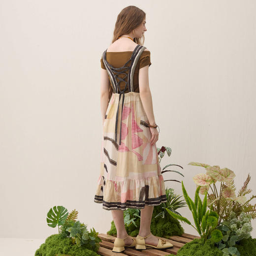 谜底印花连衣裙无袖2026春季新品绑带抽褶浪漫度假A型女261ML0064 商品图2