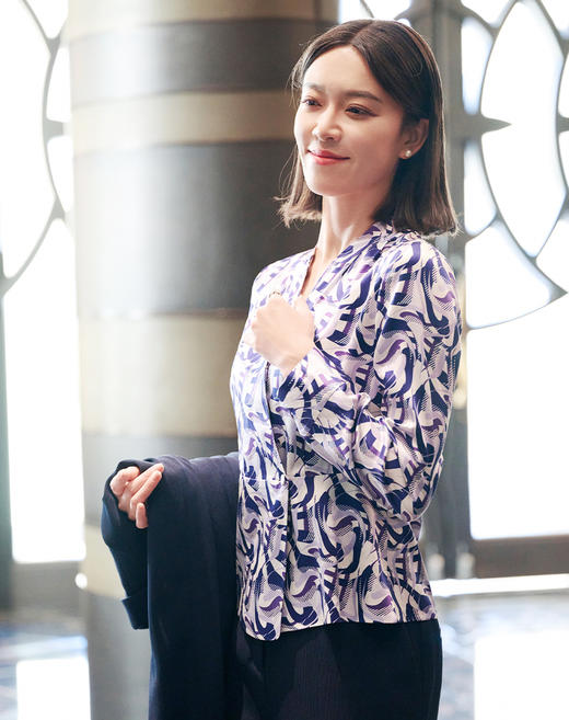 皮尔卡丹女装印花桑蚕丝长袖衬衫P51098B5003Z3 商品图5