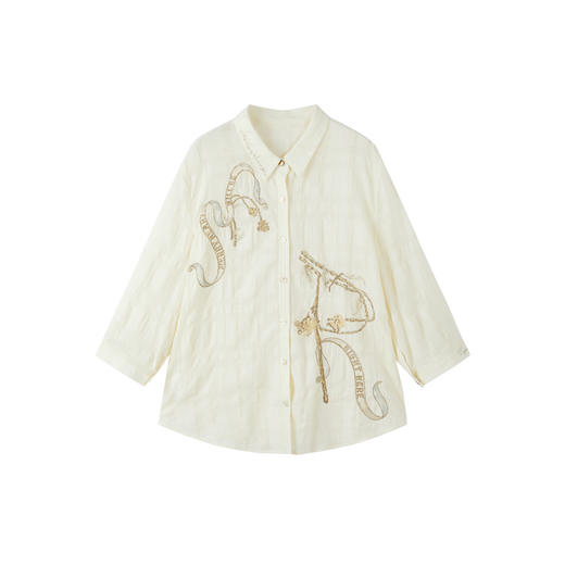 谜底棉感衬衣分袖2026春季新品原创艺术刺绣文艺衬衫女261MC0086 商品图4