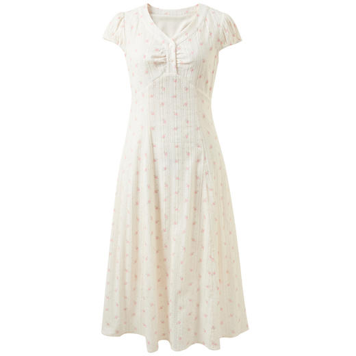 【100棉】三彩独醒2026春季新款法式V领印花连衣裙A字裙长裙气质F 商品图4