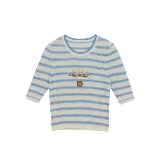 谜底套头针织衫短袖2026春季新品学院风条纹短款上衣女265MZ5029 商品图4