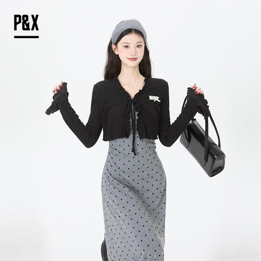 P&X设计师女装2026春季吊带裙优雅风套装长裙 826114113 黑/灰 商品图3