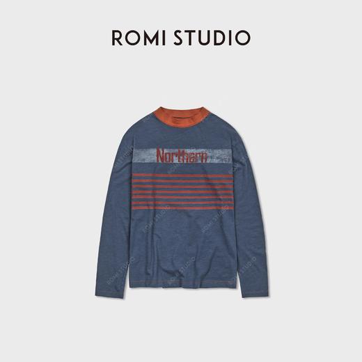 ROMI STUDIO“美式街头”色织定染竹节棉撞色做旧印花T恤RWCASY6440 商品图0