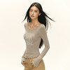 Ariseism 美式复古浅卡其字母长袖上衣T恤女春季新款修身上衣 商品缩略图0