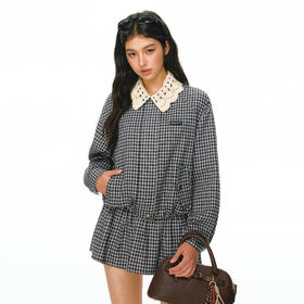 Ariseism 花边娃娃领格子外套格子短裙套装女春季新款两件套