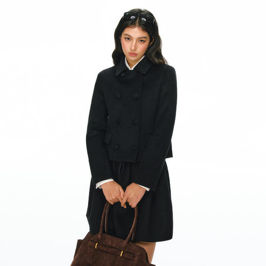 Ariseism 美式复古设计感黑色外套短裙套装女两件套女秋冬新款 商品图0
