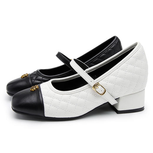 【限时秒杀】西遇浅口玛丽珍鞋女鞋2026新款春季法式小香风一字带菱格粗跟单鞋V0166284 商品图4