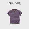 ROMI STUDIO"休闲复古"100%棉亲肤条纹撞色v领短袖T恤 RWDRSU1535 商品缩略图0
