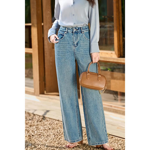 修腿直筒牛仔裤 完美遮肉版型 米思阳2026春季新款时尚百搭阔腿牛仔裤垂感显瘦直筒韩版牛仔裤女1457 商品图3