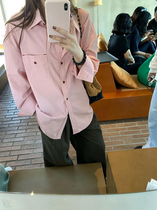 新款多季节冰岛欧尼玫瑰粉廓形棉衬衫 商品图9