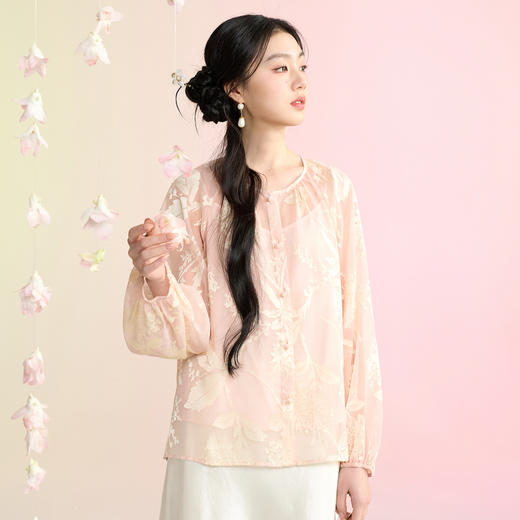 三彩【繁花似锦】2026春季新款新中式小衫圆领插肩袖宽松C 商品图1