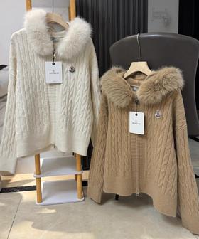 F020541绞花毛领刺绣拉链针织毛衣外套开衫