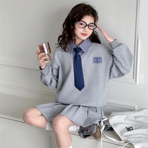 女童春秋卫衣套装中大童女孩秋季学院风秋装上衣休闲百褶裙两件套 商品图1