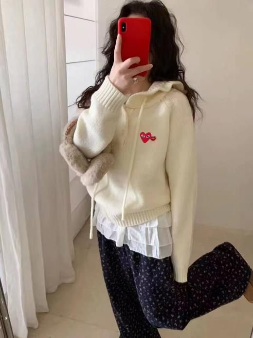 F020550休闲甜美红色爱心+眼睛刺绣图案连帽针织开衫 商品图5