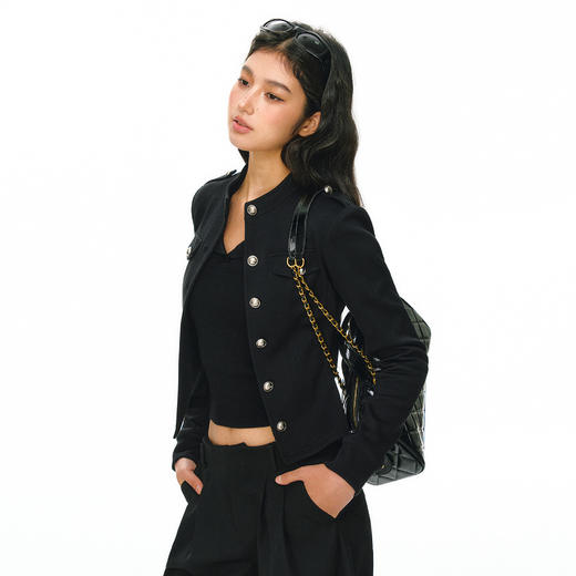 Ariseism 美式复古黑色单排扣针织开衫女春季新款圆领上衣 商品图0