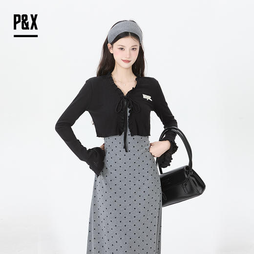 P&X设计师女装2026春季吊带裙优雅风套装长裙 826114113 黑/灰 商品图2