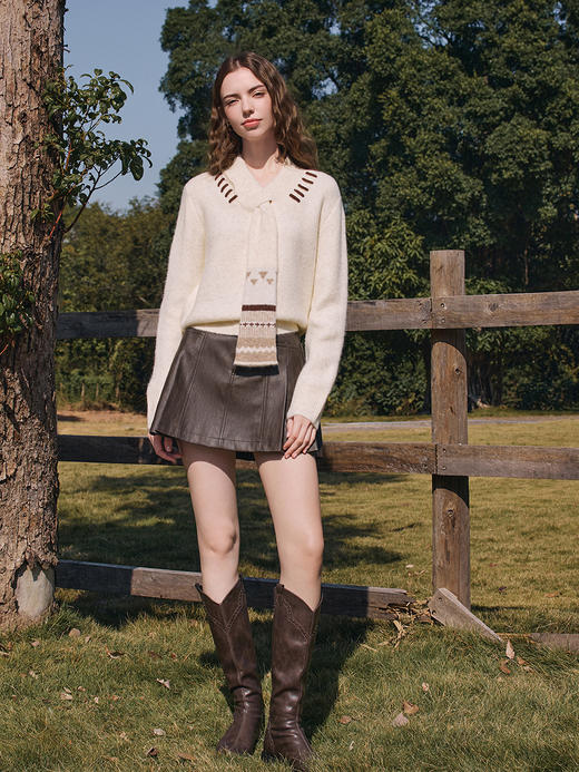 【百图lulu定制】【巧克力针织衫】 提花  围巾领  柔软细腻软糯  H型  针织衫 商品图8