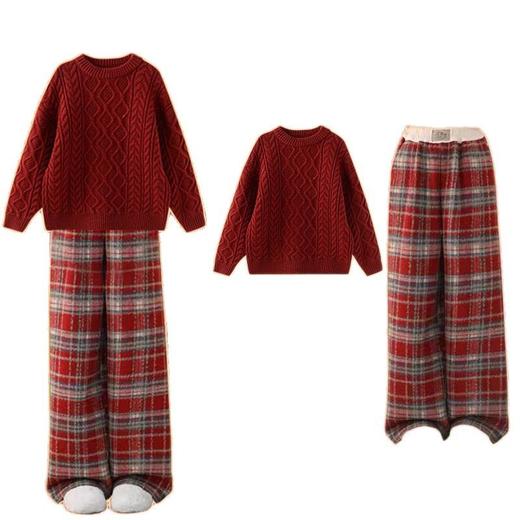 女大童拜年服套装冬装新款儿童红色毛衣格子裤大童本命年衣服 商品图4