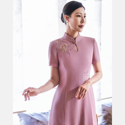 皮尔卡丹女装粉色旗袍领连衣裙P52003D5017F0 商品图4