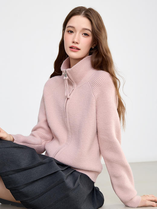 【百图lulu定制】【樱花开衫】 粉色气质  拉链针织衫  外套 商品图4