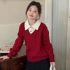 女童学院风毛衣秋冬新款儿童装洋气红色新年服女孩针织衫 商品缩略图1