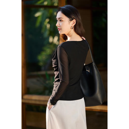 【预售7天】优雅絮语网纱T恤 设计感荡领 米思阳2026春季新款修身显瘦上衣女微透小性感T恤3991 商品图7