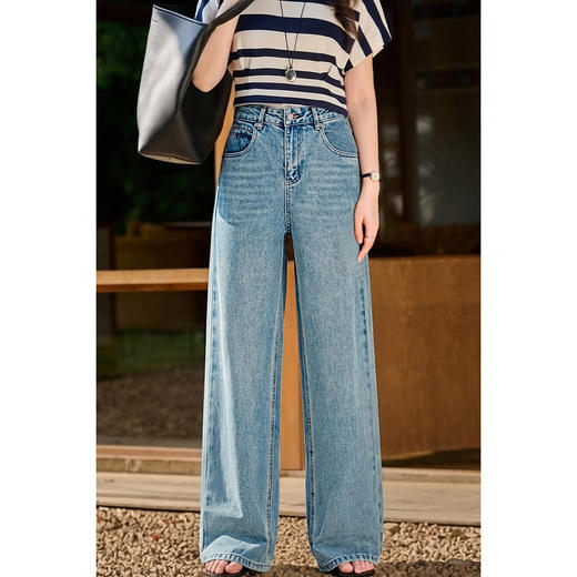 修腿直筒牛仔裤 完美遮肉版型 米思阳2026春季新款时尚百搭阔腿牛仔裤垂感显瘦直筒韩版牛仔裤女1457 商品图2