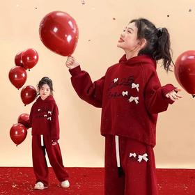 女童加绒套装新款洋气休闲儿童运动秋冬加绒红色过年两件套
