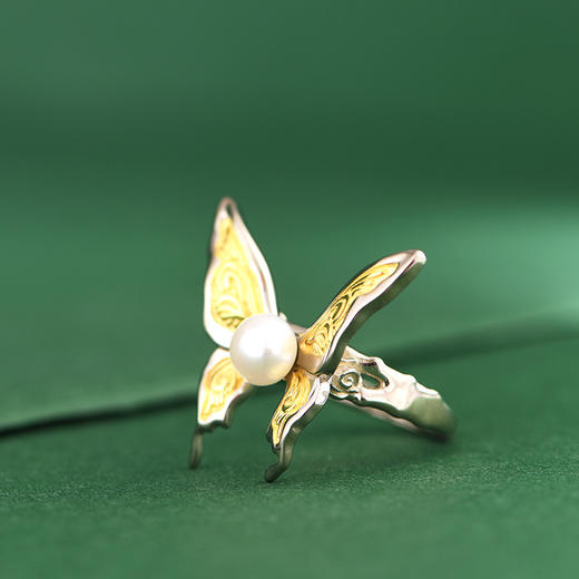 【蝴蝶女神】S925银镀金淡水珍珠蝴蝶可调节戒指【SCH-SY24129】 商品图1