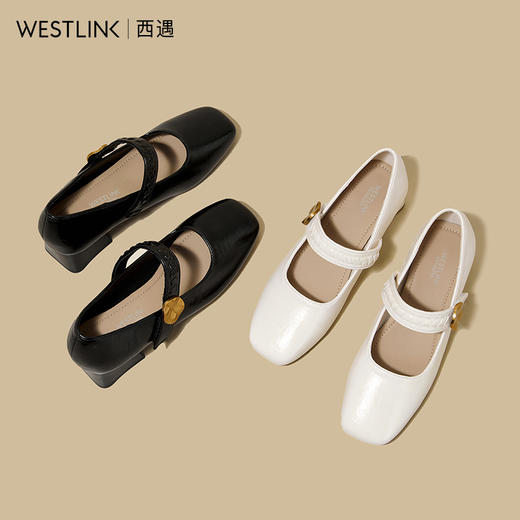 【限时秒杀】西遇方头玛丽珍鞋女鞋2026新款春季浅口一字带小皮鞋法式粗跟单鞋V0166246 商品图4