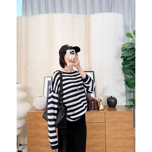 【贝拉推荐】奔赴向往 纸片人既视感针织T 三色条纹 法式海军魂 超好穿的针织T 商品图1