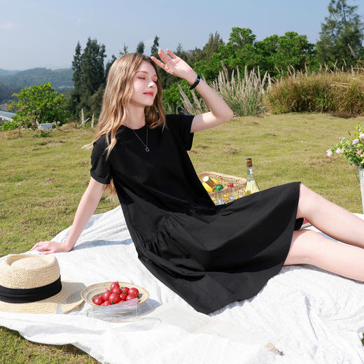 【樱花系列连衣裙】三彩2026夏季新款纯棉圆领短袖娃娃裙A字裙M 商品图2