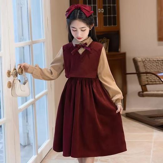 中大童女孩春秋季新款时髦学院风POLO领假两件连衣裙休闲秋装裙子 商品图2