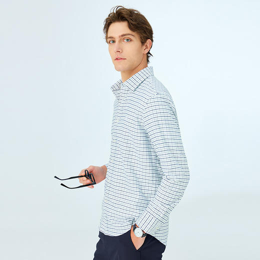 【纯棉】德鲨2026春季新款长袖格子衬衫男休闲打底衬衣服 商品图2