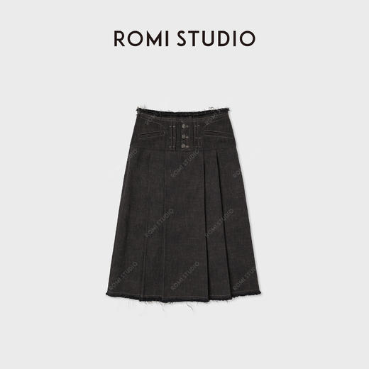 ROMI STUDIO“文艺复古”羊毛定纱棕调打褶毛边半身裙 RWCWXJ5710 商品图0