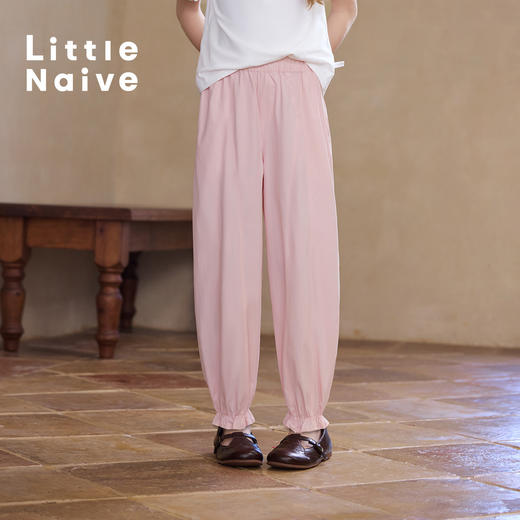 【云优选】Little Naive儿童束脚裤春季新款木耳边休闲裤女童防晒凉感裤子 商品图3